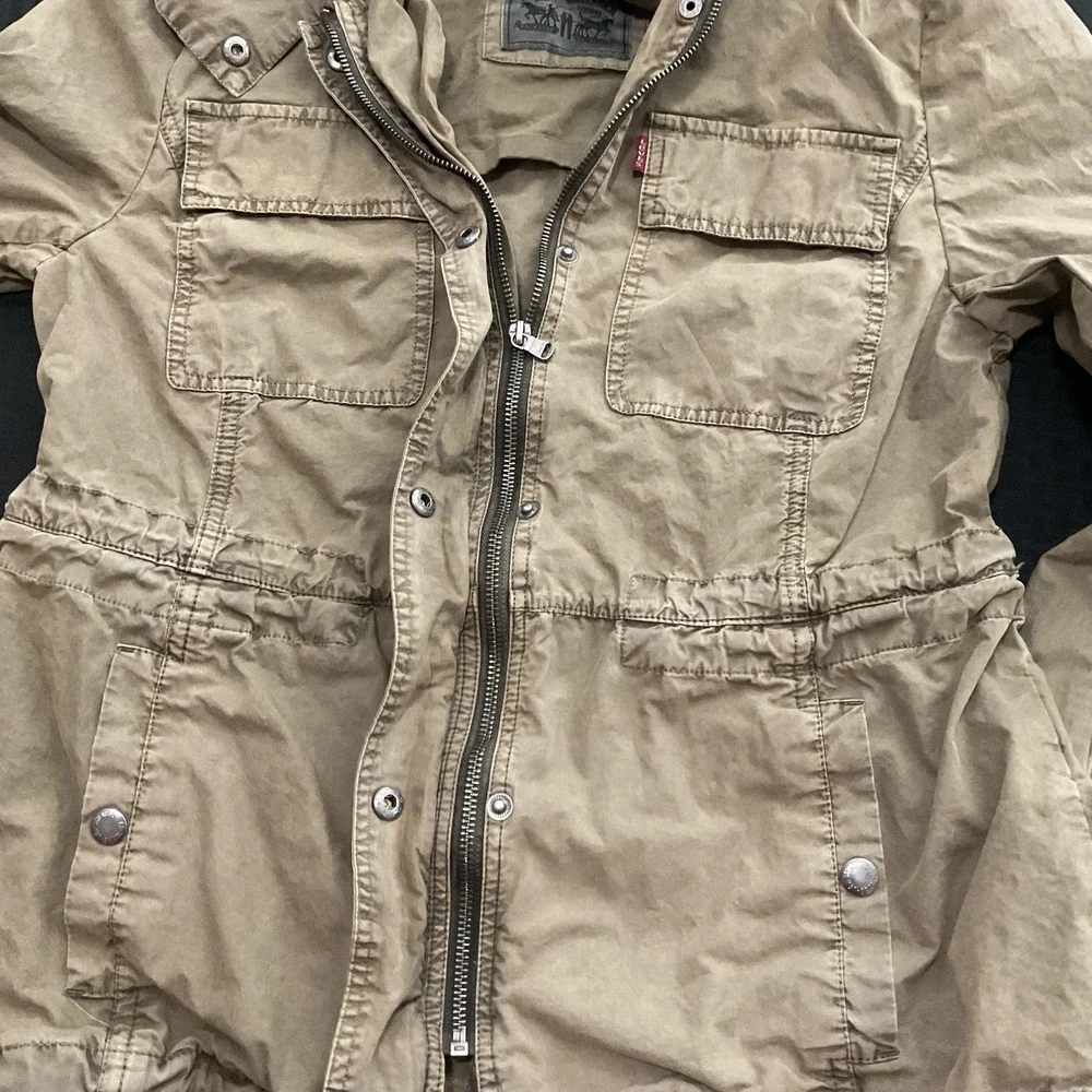 Levi's Jacket Womens Med OliveGreen Canvas Hooded Fishtail Parka Utility Pockets
